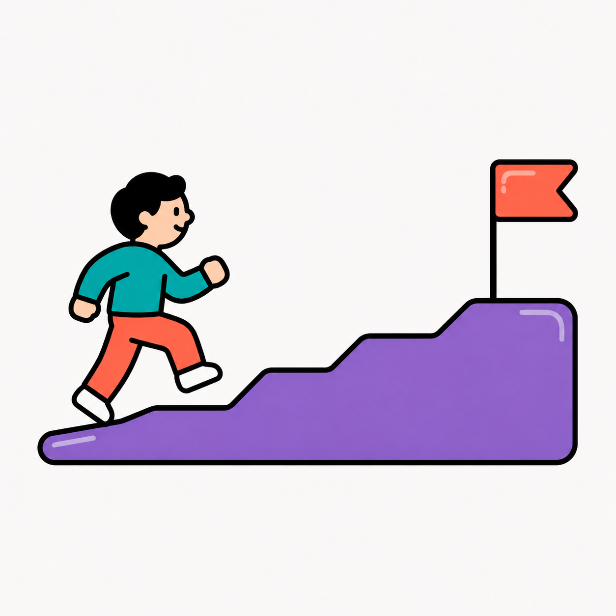 Person walking up a low ramp toward a flag
